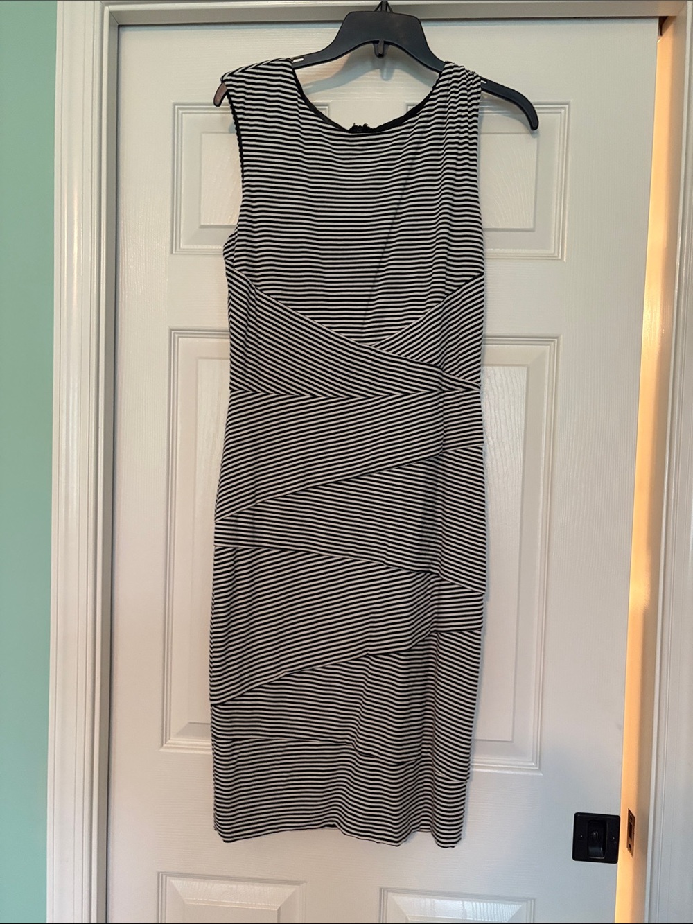 White House Black Market Black and White Striped Midi Sheath Dress